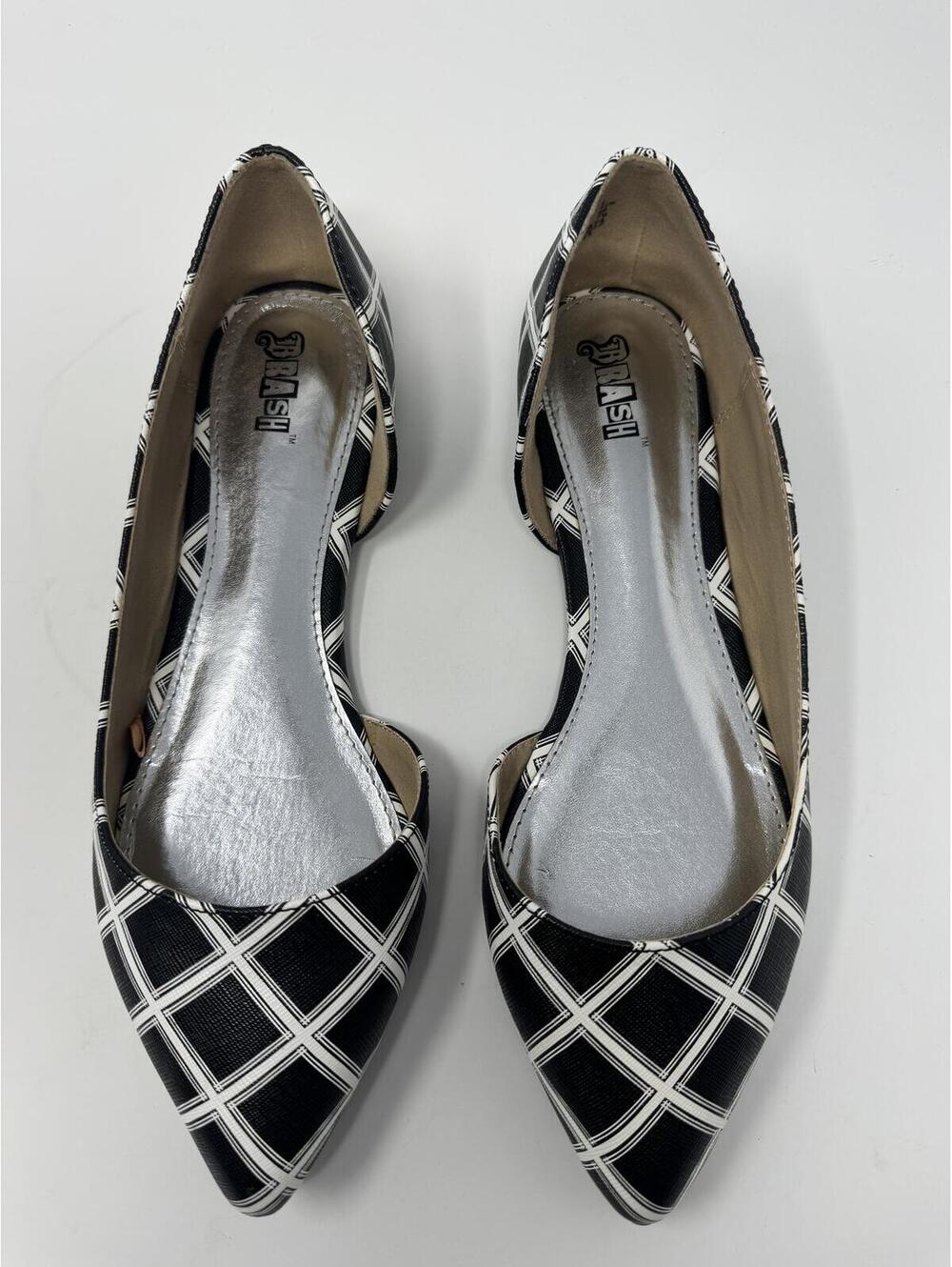 Brash Slip-On Pointed Toe Half Cut Out White on Black Women's Size 9 Shoes